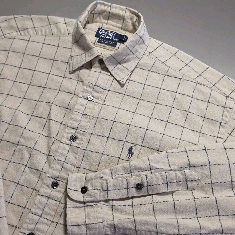 Vintage Polo Ralph‎ Lauren Lowell Sport Long Sleeve Shirt Tan Checkered Graph M